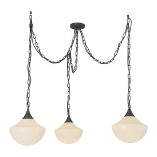 Buy matte-black-glossy-ribbed-opal-glass-and-white-shade Farrah Pendant by Alora