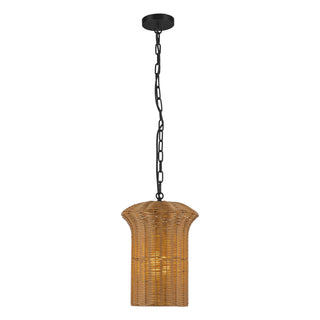 Buy matte-black-with-rattan-shade-glass-and-woven-natural-shade Kai Pendant by Alora