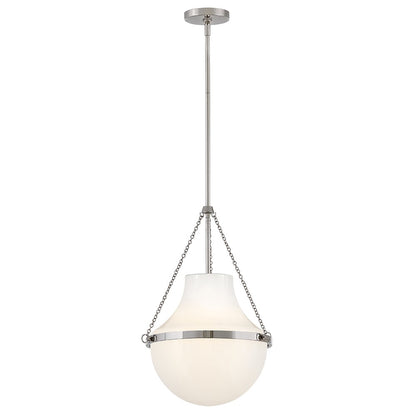 Collins Pendant by Hinkley – Lights: 1 Light (15.00"L x 15.00"W x 20.25"H) – Finish: Polished Nickel with Cased Opal Glass and White Shade – Hinkley-46897PN
