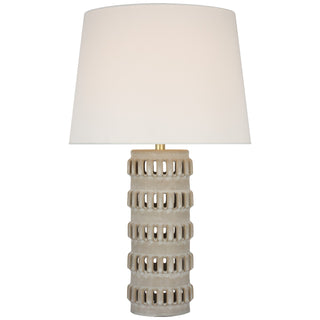 Buy dusted-stone-with-15-x-18-x-13-5-linen-glass-and-white-shade Mullin Table Lamp by Visual Comfort Signature