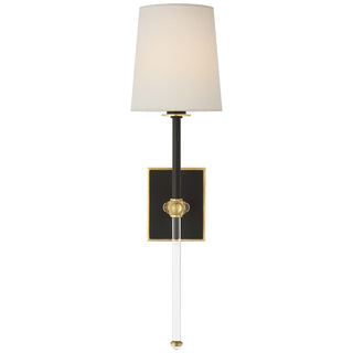 Buy matte-black-and-crystal-with-4-5-x-5-5-x-6-25-linen-glass-and-white-shade Lucia Outdoor (Damp) Sconce by Visual Comfort Signature