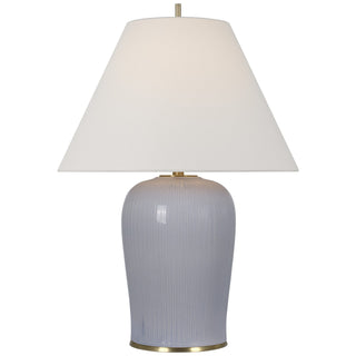 Buy polar-blue-crackle-with-9-x-21-x-14-25-linen-glass-and-white-shade Opera Table Lamp by Visual Comfort Signature