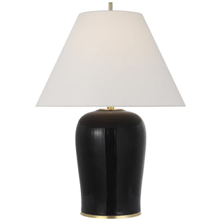 Buy raven-black-with-9-x-21-x-14-25-linen-glass-and-white-shade Opera Table Lamp by Visual Comfort Signature