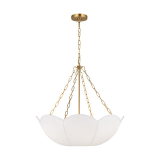 Buy burnished-brass-with-white-linen-glass-and-white-shade Stassi Outdoor (Damp) Chandelier by Visual Comfort Studio
