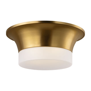 Buy burnished-brass-with-etched-glass-and-white-shade Sina Outdoor (Damp) Flush Mount Ceiling Light by Visual Comfort Studio