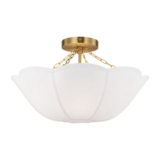 Buy burnished-brass-with-white-linen-glass-and-white-shade Stassi Outdoor (Damp) Flush Mount Ceiling Light by Visual Comfort Studio