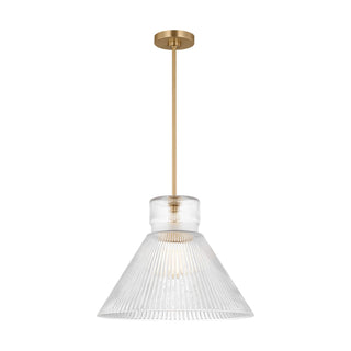 Buy satin-brass-with-clear-ribbed-glass-and-clear-textured-shade Liouet Outdoor (Damp) Pendant by Visual Comfort Studio