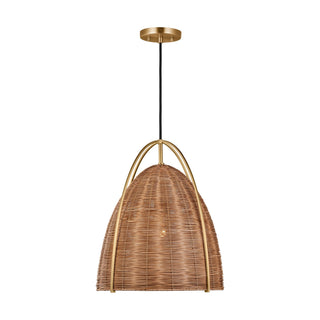 Buy blonde-rattan-with-blonde-rattan-glass-and-woven-natural-shade Norman Outdoor (Damp) Pendant by Visual Comfort Studio