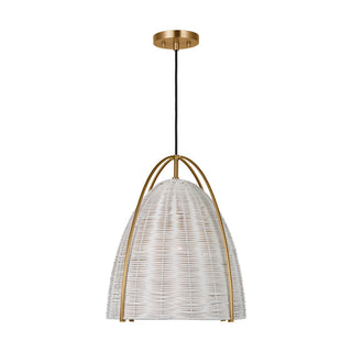 Buy chalk-wicker-with-chalk-wicker-glass-and-woven-natural-shade Norman Outdoor (Damp) Pendant by Visual Comfort Studio