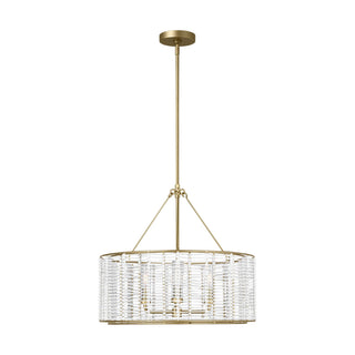 Buy powder-coated-brass-with-clear-glass-and-white-shade Winslow Outdoor (Damp) Chandelier by Visual Comfort Studio