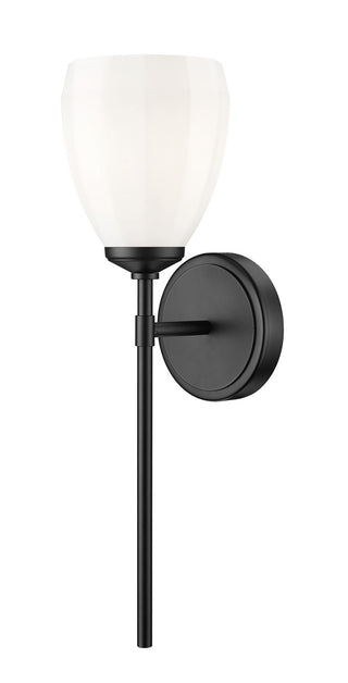 Buy matte-black-with-matte-opal-glass-and-white-shade Oren Outdoor (Damp) Sconce by Z-Lite