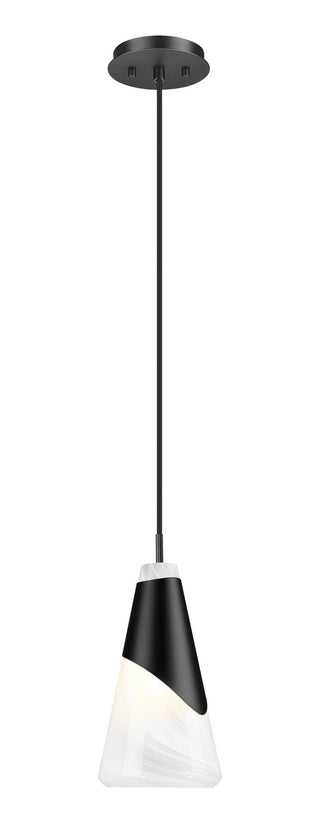 Buy matte-black-with-white-swirl-glass-and-white-shade Aimie Outdoor (Damp) Pendant by Z-Lite