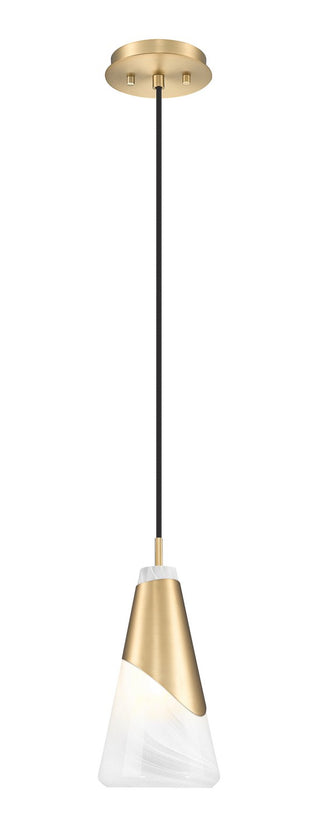 Buy modern-gold-with-white-swirl-glass-and-white-shade Aimie Outdoor (Damp) Pendant by Z-Lite