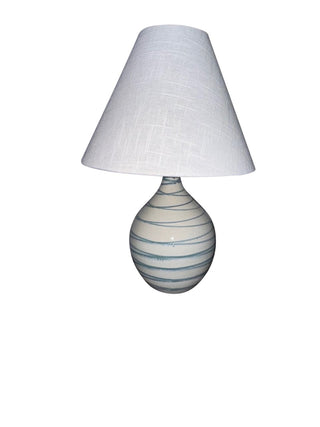 Buy emerald-wave-with-cream-linen-hardback-glass Scatchard Table Lamp by House of Troy