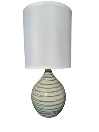 Buy emerald-wave-with-white-linen-hardback-glass Scatchard Table Lamp by House of Troy