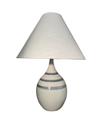 Buy trinity-with-cream-linen-hardback-glass Scatchard Table Lamp by House of Troy