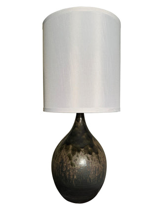 Buy mystic-gray-with-white-linen-hardback-glass Scatchard Table Lamp by House of Troy