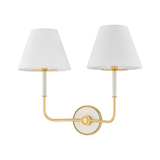 Buy aged-brass-off-white-with-white-linen-glass Wedgewood Outdoor (Damp) Sconce by Hudson Valley