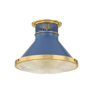 Buy aged-brass-soft-french-blue-with-clear-optic-glass-and-clear-textured-shade Highclere Outdoor (Damp) Flush Mount Ceiling Light by Hudson Valley