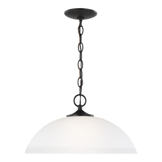 Buy midnight-black-with-satin-etched-glass-and-white-shade Geary Outdoor (Damp) Pendant by Generation Lighting