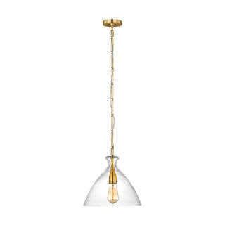 Buy burnished-brass-with-clear-glass-and-white-shade Athena Outdoor (Damp) Pendant by Visual Comfort Studio