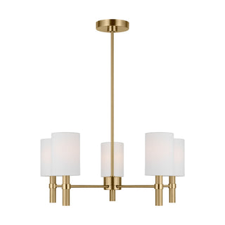 Buy satin-brass-with-white-linen-glass-and-white-shade Manor Outdoor (Damp) Chandelier by Visual Comfort Studio