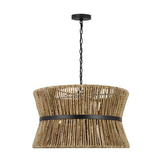 Buy midnight-black-with-natural-abaca-rope-glass-and-woven-natural-shade Thurlo Outdoor (Damp) Pendant by Visual Comfort Studio