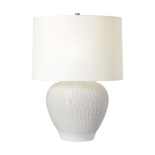 Buy new-white-with-white-linen-glass-and-natural-cream-shade Marcel Table Lamp by Visual Comfort Studio