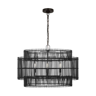 Buy aged-iron-with-natural-bamboo-black-glass-and-black-shade Elio Outdoor (Damp) Pendant by Visual Comfort Studio