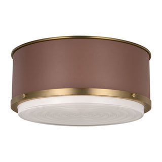 Buy time-worn-brass-with-silk-screen-white-inside-clear-outside-glass-and-amber-brown-shade Marlowe Outdoor (Damp) Flush Mount Ceiling Light by Visual Comfort Studio