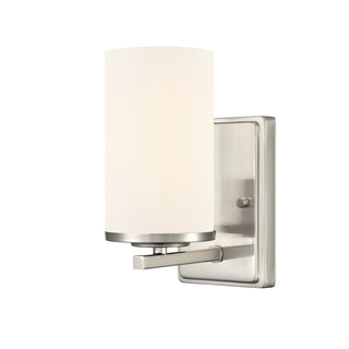 Buy brushed-nickel-with-etched-white-glass-and-white-shade Verlana Outdoor (Damp) Sconce by Millennium