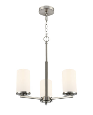 Buy brushed-nickel-with-etched-white-glass-and-white-shade Verlana Chandelier by Millennium