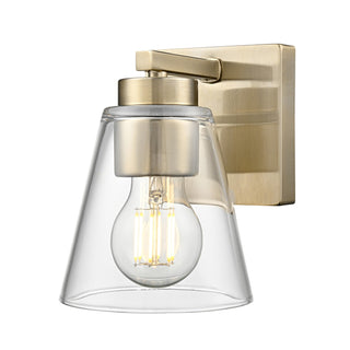 Buy modern-gold-with-clear-glass-and-clear-shade Strayhan Outdoor (Damp) Sconce by Millennium