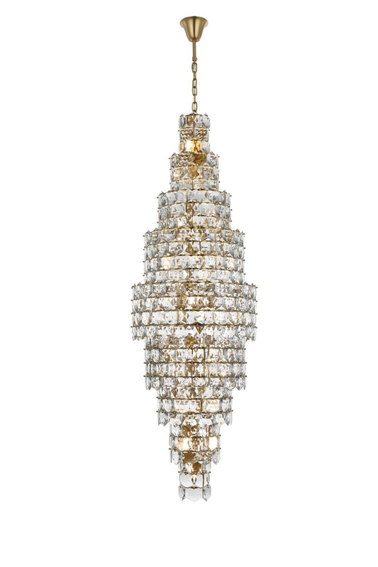 Adaline Chandelier by Elegant Lighting – Lights: 41 Light (30.00"L x 30.00"W x 91.00"H) – Finish: Satin Gold and Clear Shade – Elegant Lighting-1050SR30SG