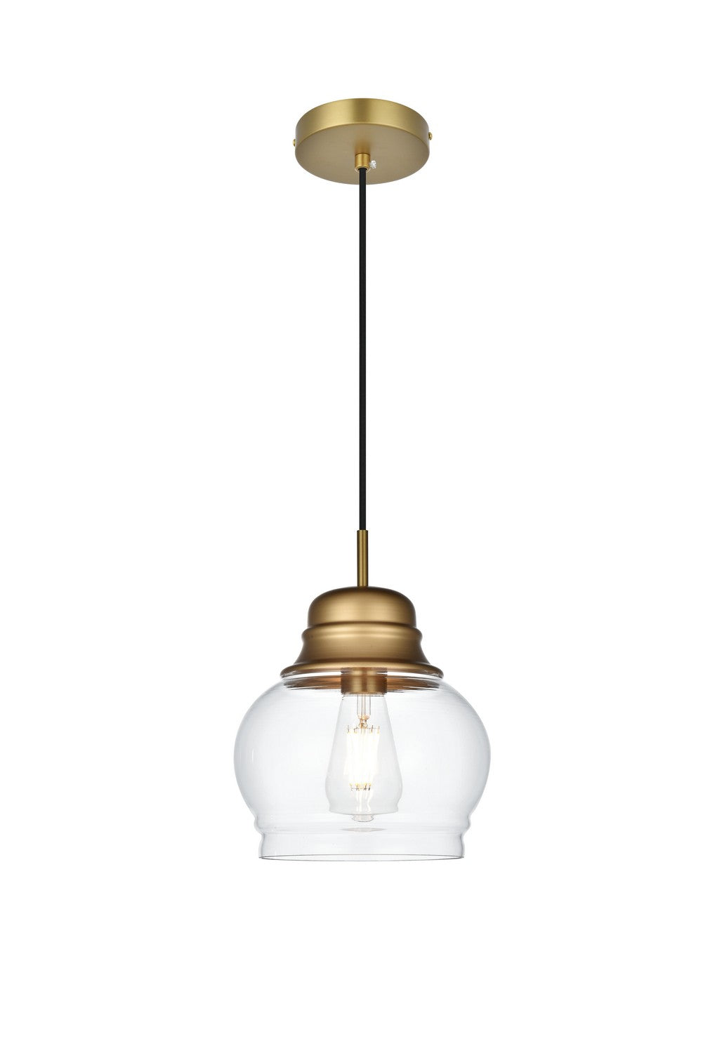 Kenna Pendant by Elegant Lighting – Lights: 1 Light (8.00"L x 8.00"W x 9.00"H) – Finish: Satin Gold with Satin Gold and Clear Glass and Clear Shade – Elegant Lighting-LD2252SG