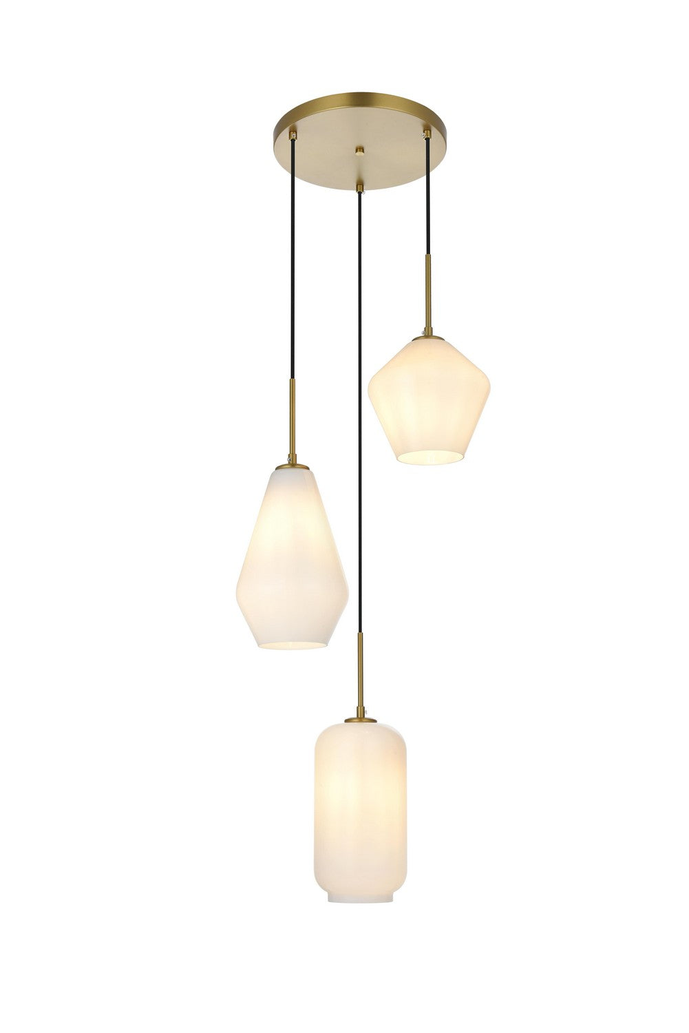 Gene Pendant by Elegant Lighting – Lights: 3 Light (17.00"L x 17.00"W x 13.00"H) – Finish: Satin Gold with Frosted white Glass and White Shade – Elegant Lighting-LD2269SG
