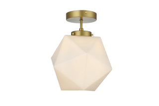 Buy satin-gold-with-white-glass-and-white-shade Lawrence Flush Mount Light by Elegant Lighting