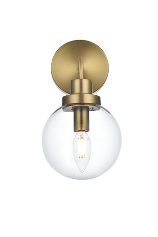 Buy satin-gold-with-clear-glass-and-clear-shade Hanson Outdoor (Damp) Sconce by Elegant Lighting