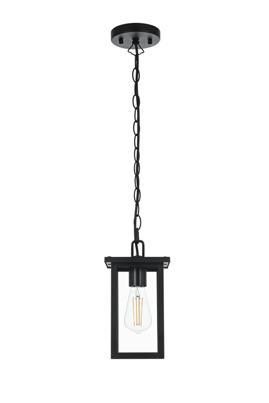 Venango Pendant by Elegant Lighting – Lights: 1 Light (6.00"L x 6.00"W x 11.00"H) – Finish: Black and Clear Seedy Shade – Elegant Lighting-OD324H11BK
