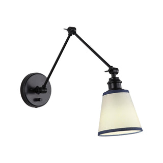 Buy matte-black-with-white-fabric-with-blue-trim-glass-and-white-shade Equinox Sconce by Golden