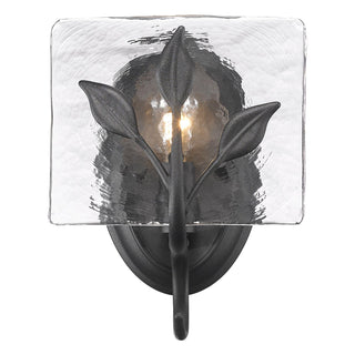 Buy natural-black-with-hammered-water-glass-glass-and-clear-textured-shade Calla Sconce by Golden