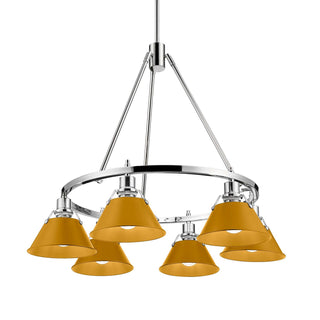 Buy chrome-with-auric-yellow-glass-and-yellow-shade Orwell Chandelier by Golden