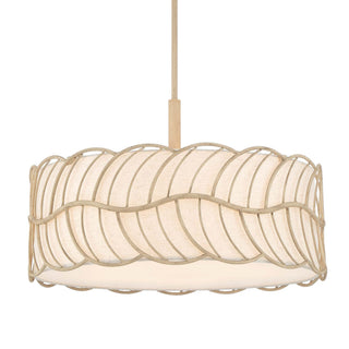 Buy almond-with-ivory-linen-glass-and-natural-cream-shade Simbolo Pendant by Golden