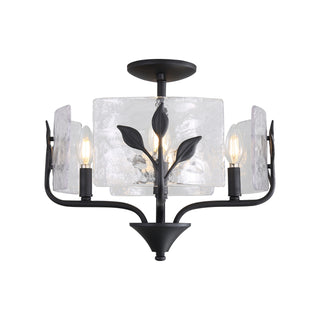 Buy natural-black-with-hammered-water-glass-glass-and-clear-textured-shade Bloem Semi-Flush Mount Ceiling Light by Golden