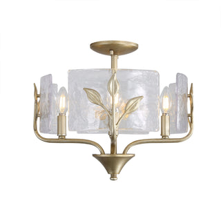 Buy white-gold-with-hammered-water-glass-glass-and-clear-textured-shade Bloem Flush Mount Ceiling Light by Golden