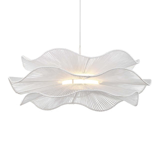 Buy matte-white-with-matte-white-glass-and-woven-natural-shade Whisper Pendant by Golden
