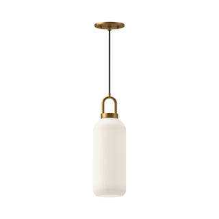 Buy aged-gold-opal-matte-glass-and-white-shade Soji Pendant by Alora
