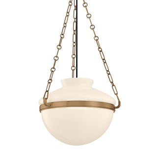Buy patina-brass-with-opal-glossy-glass-and-white-shade Paradigm Outdoor (Damp) Pendant by Troy Lighting