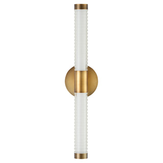 Buy brushed-brass-and-clear-textured-shade Vaden Outdoor (Damp) Sconce by Quorum