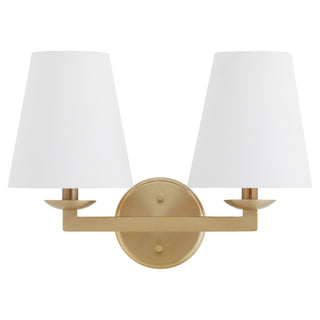 Buy aged-brass-and-white-shade Karnes Outdoor (Damp) Sconce by Quorum